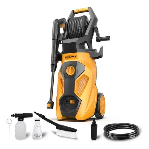 Hidrolavadora Kingsman, Alta Presión 140 Bar + Accesorios. Amarillo 60 Hz