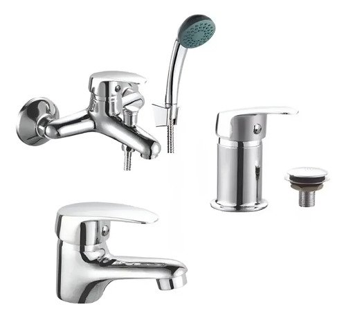 Grifería Completa Monocomando Baño: Lavabo + Bidet + Ducha Plateado