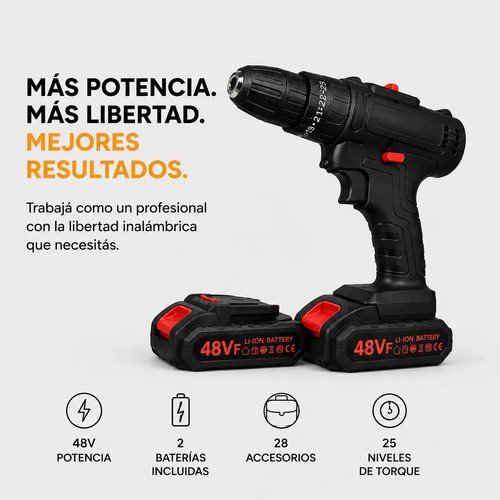 Taladro Percutor Atornillador + 2 Baterías Inalámbrico Negro - Imagen 10