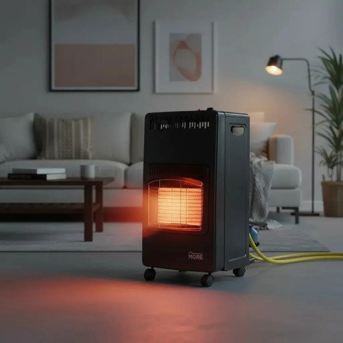 Estufa A Gas More Negro Plegable Segura 3 Paneles Ruedas Válvula Y Manguera - Imagen 5