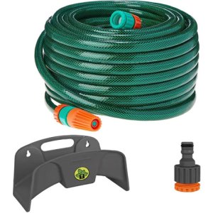 Manguera De Jardín Tramontina De 50 Metros Con Kit De Chorros Y Soporte Verde Oscuro