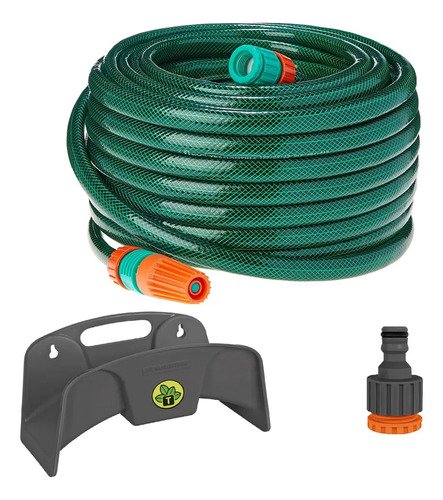 Manguera De Jardín Tramontina De 50 Metros Con Kit De Chorros Y Soporte Verde Oscuro