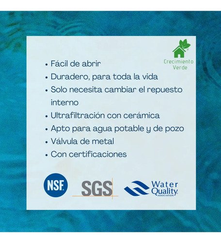 Repuesto Filtro Purificador Agua C/cerámica Ultrafiltración Blanco - Imagen 4
