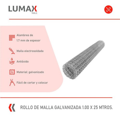 Rollo De Malla Electrosoldada Galvanizada Lumax 1.0x25mts Plateado - Imagen 2