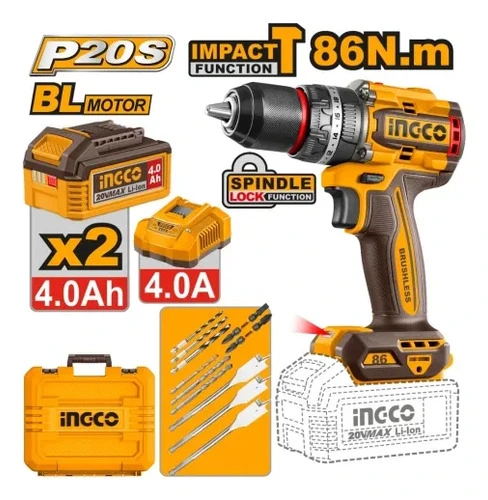 Taladro Atornillador + Valija 86nm Ingco Cidli208682 Amarillo 50hz/60hz - Imagen 2