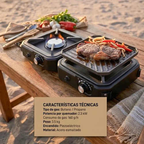 Anafe Doble Driven Portatil Plegable A Gas Camping Negro - Imagen 5