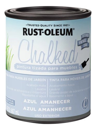 Pintura Tizada Exterior Chalked Brochable 0,88l Rust Oleum Azul Amanecer Mate