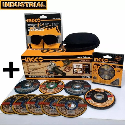 Kit Amoladora Ingco Industrial 950w +10 Discos + Lentes Tyt Amarillo 50hz - Imagen 2