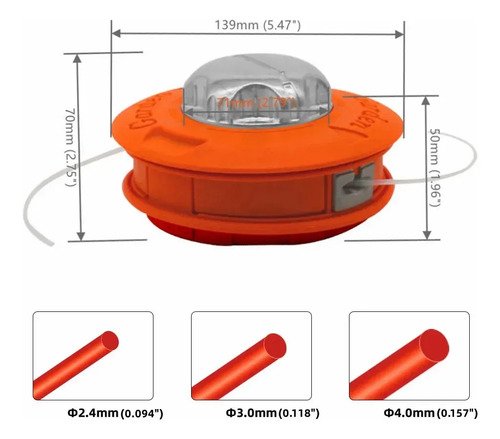 Cabezal Universal Automático Para Desmalezadora Con Punta De Aluminio Reforzado Naranja Claro - Imagen 3