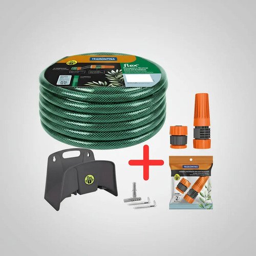 Kit Manguera Malla 30mt C/soporte Puntero Riego Tramontina Verde Claro - Imagen 4
