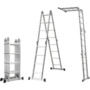 Escalera De Aluminio Trepor Am0116d Multifuncional 16 Escalones 4.45m Andamio Plegable Plateado
