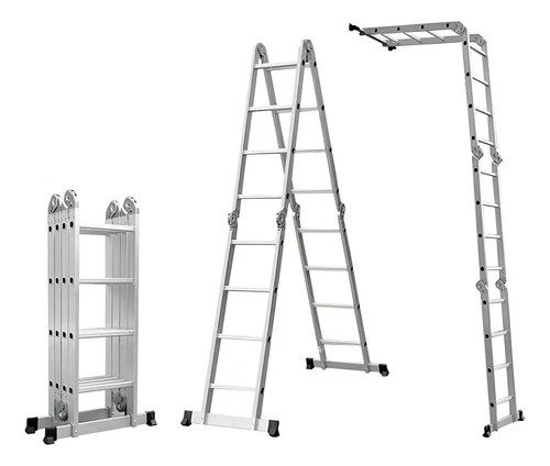 Escalera De Aluminio Trepor Am0116d Multifuncional 16 Escalones 4.45m Andamio Plegable Plateado