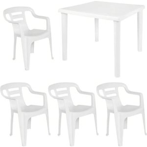 Mesa Cuadrada De Plástico Blanco Con 4 Sillas Mor Para Exterior