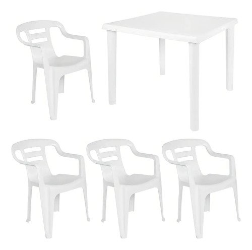Mesa Cuadrada De Plástico Blanco Con 4 Sillas Mor Para Exterior