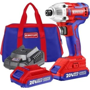 Destornillador Inalámbrico Emtop De Impacto Brushless Rojo Azul 6.35mm Rojo Y Azul