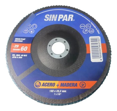 Disco Flap Sin Par 180 Mm Zirconio Metal Y Madera Caja X 5 Grano 60