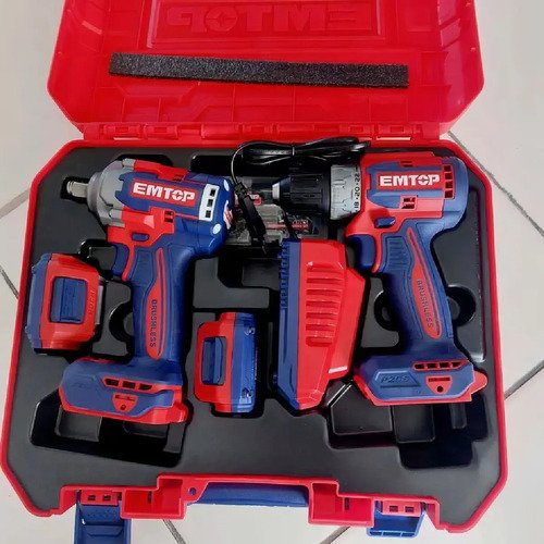 Atornillador 52nm Y Llave De Impacto 400 Nm 20v Emtop + 2 Bat Azul/rojo 50 Hz - Imagen 2