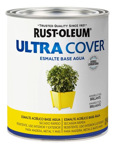Pintura Esmalte Al Agua Ultra Cover Rust Oleum 0,9lt Amarillo Sol Brillante
