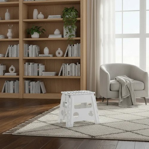 Banqueta Banco Plegable Escalera Plastico Reforzado 32 Cm Blanco