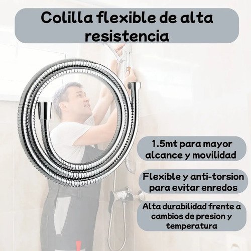 Canilla Ducha Monocomando Baño Grifería Negra Duchero Wico Plateado Cromado - Imagen 3