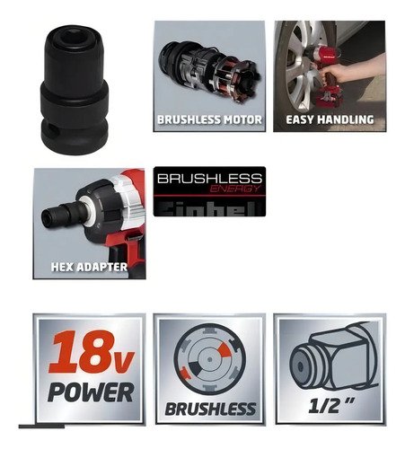 Pistola De Impacto Inalámbrica 18 V Brushless - Einhell Rojo - Imagen 4