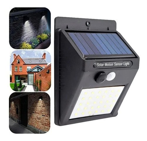 Lampara Solar Foco Potente 20 Led - Sensor Celula Luz Farol Negro - Imagen 3