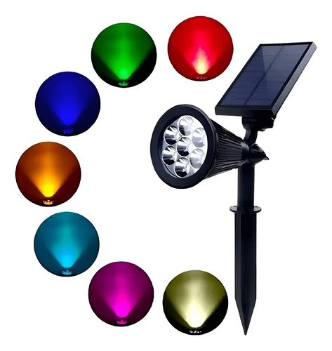 Foco Solar Jardín Exterior Luz Led De Varios Colores 2w Rgb Negro