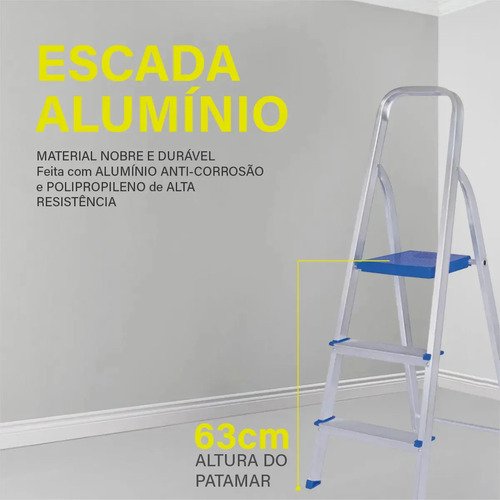 La Escalera Maestra De 3 Peldaños Soporta Hasta 120 Kg, Construcción Doméstica Plateada Y Azul Plata Y Azul - Imagen 2