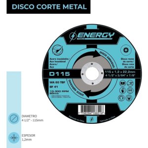 Disco De Corte Energy 4 1/2' Acero Inox 115mm 1.2mm 13,300 Rpm Pack 10
