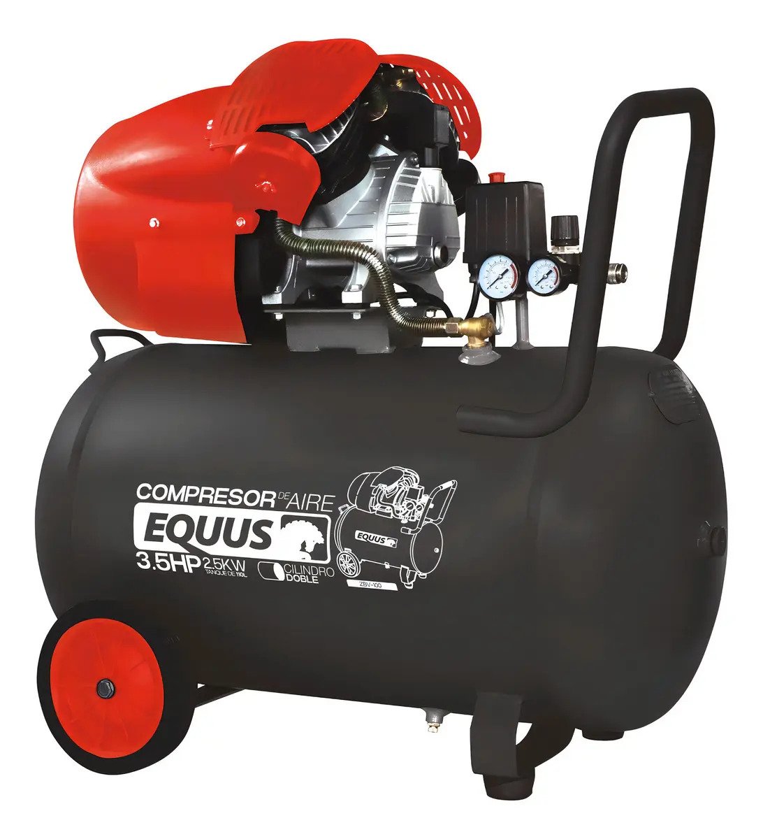 Compresor Monofásico 3.5 Hp 100l Equus Con Doble Cilindro 40 Negro 50 Hz Monofásica