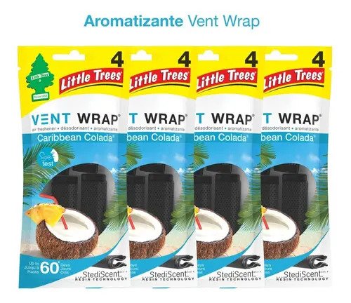 Vent Wrap Aromatizante Para Auto 4 Piezas Aromas Caribbean Colada Amarillo