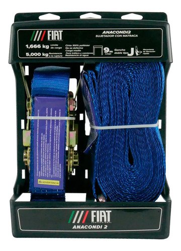 Cuerda De Remolque Fiat Azul De 9 M, Para Auto Y Camioneta, Con Ganchos