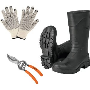 Botas Jardineras #28 + Tijeras P/poda + Guantes De Algodón Color Blanco Diseño De La Tela Punteado Talla Unitalla Puntos