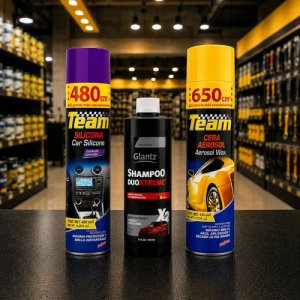Kit De Cera En Aerosol + Shampoo + Silicona Para Auto Team