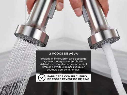 Grifería Extensible Cocina Gadnic Monocomando Pico Chef 2 Modos 44 Cm Plateado Brillante - Imagen 3