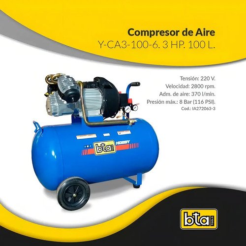 Compresor De Aire Eléctrico Portátil Bta Tools Y-ca3-100-6 100l 3hp Azul Monofásica - Imagen 2