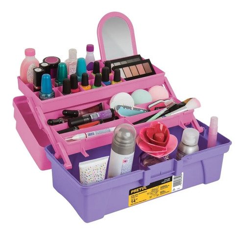 Caja Cosmetiquera 14'' Rosa/morado Bandeja Plegable Pretul