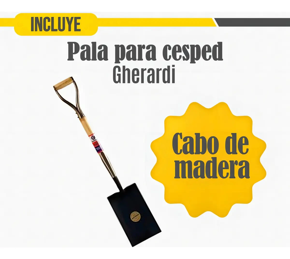 Pala Jardinería Gherardi Punta Recta Mango Madera 77cm Marrón Claro - Imagen 2