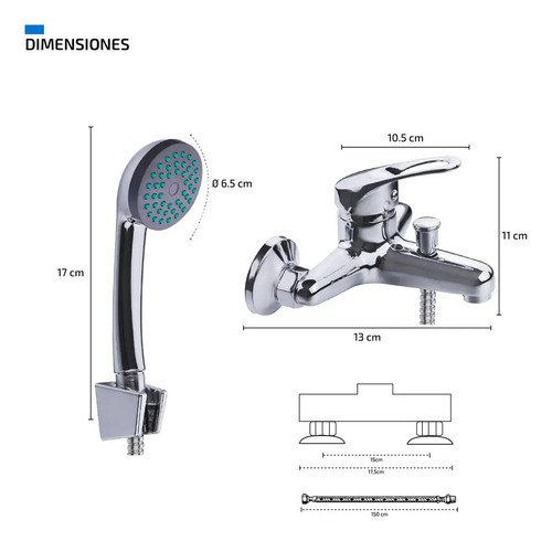 Ducha Canilla Monocomando Baño Metal Duchador Transferencia Cromado - Imagen 3