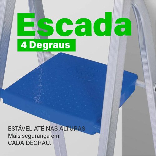 Escalera Doméstica Plegable Mor De Aluminio Con 4 Escalones Y 1.41 M Plateado Y Azul - Imagen 4