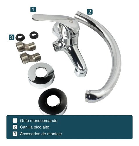 Grifería Mulata Monocomando Pared Modelo 33003 Crystal Acero Brillante - Imagen 4