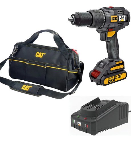 Kit Taladro Caterpillar Más Cargador ,batería De 2ah Y Maleta Negro