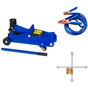 Kit Gato Hidráulico + Llave De Cruz + Cables Pasa Corriente