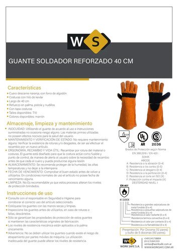 Guante Soldador Reforzado Hilo Kevlar. Largo 40 Cm. Certificado. Pack X 3 Naranja - Imagen 4