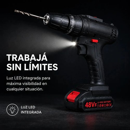 Taladro Percutor Atornillador + 2 Baterías Inalámbrico Negro - Imagen 4