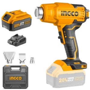 Pistola De Calor Inalámbrica Ingco Con Batería, Cargador Y Maletín Naranja