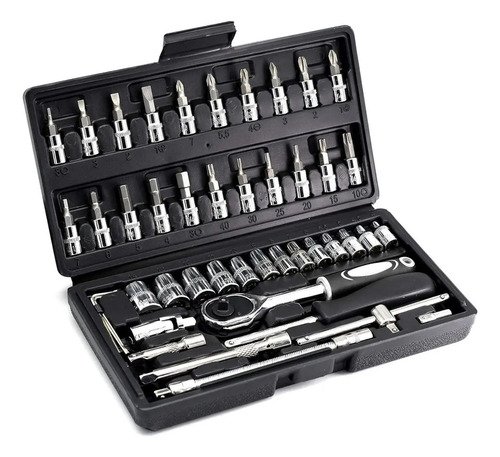 Caja De Herramientas Univex 46 Piezas Set Llave Tubo Criquet Negro - Imagen 5