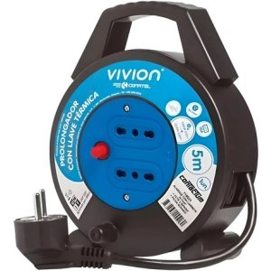 Alargue Carrete Enrollador 2 Tomas Conatel Vivion 719033 5 Metros Color Negro