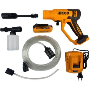 Lavadora De Chorro Portátil De Alta Presión Ingco De 20 V Con Batería De Color Naranja, Frecuencia 20