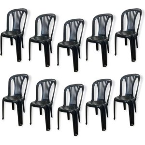 Kit De 10 Sillas De Plástico Para Bistró Negras De Hasta 182 Kg, Resistentes, Color Negro A Rayas Negro Rayado